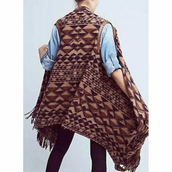 Plenty by Tracy Reese Canton Brown Boho Wool Fringe Vest XS/S - Picture 2 of 8